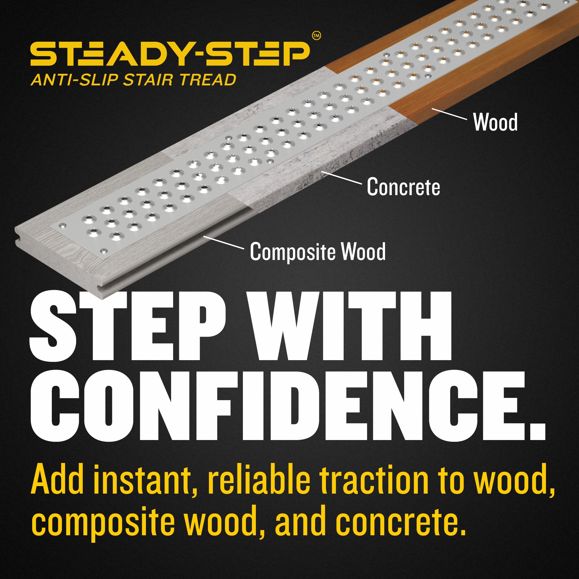 STEADY-STEP Anti-Slip Stair Strip for Outdoor Stairs - Durable Aluminum