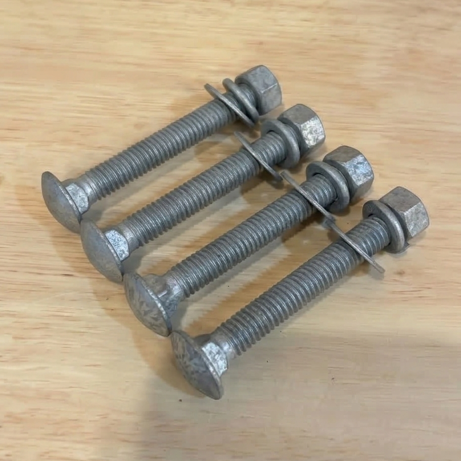 Galvanized Carriage Bolt for Anti-Slip Stair Tread, 3/8” x 2-1/2” with Flat Washer, Lock Washer & Hex Nut