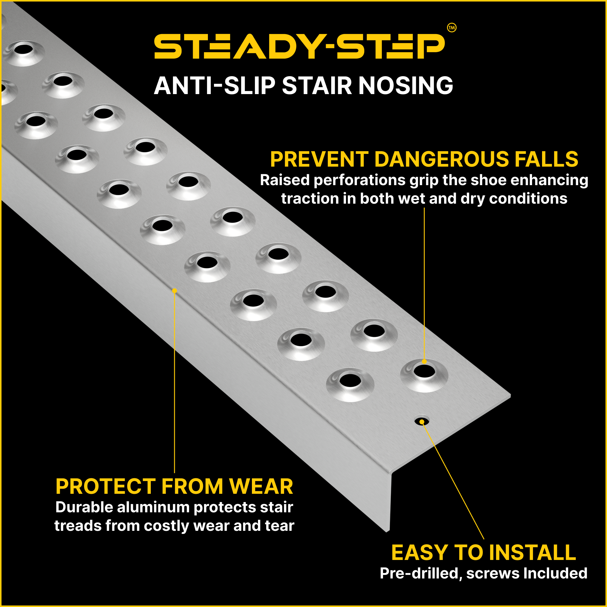 STEADY-STEP Anti-Slip Stair Nosing for Outdoor Stairs - Durable Aluminum