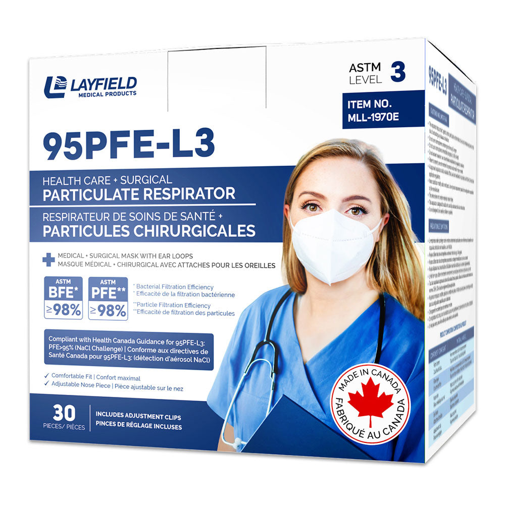 Health Care + Surgical Respirator 95PFE-L3 (Earloop) - 30 pcs - Made in Canada
