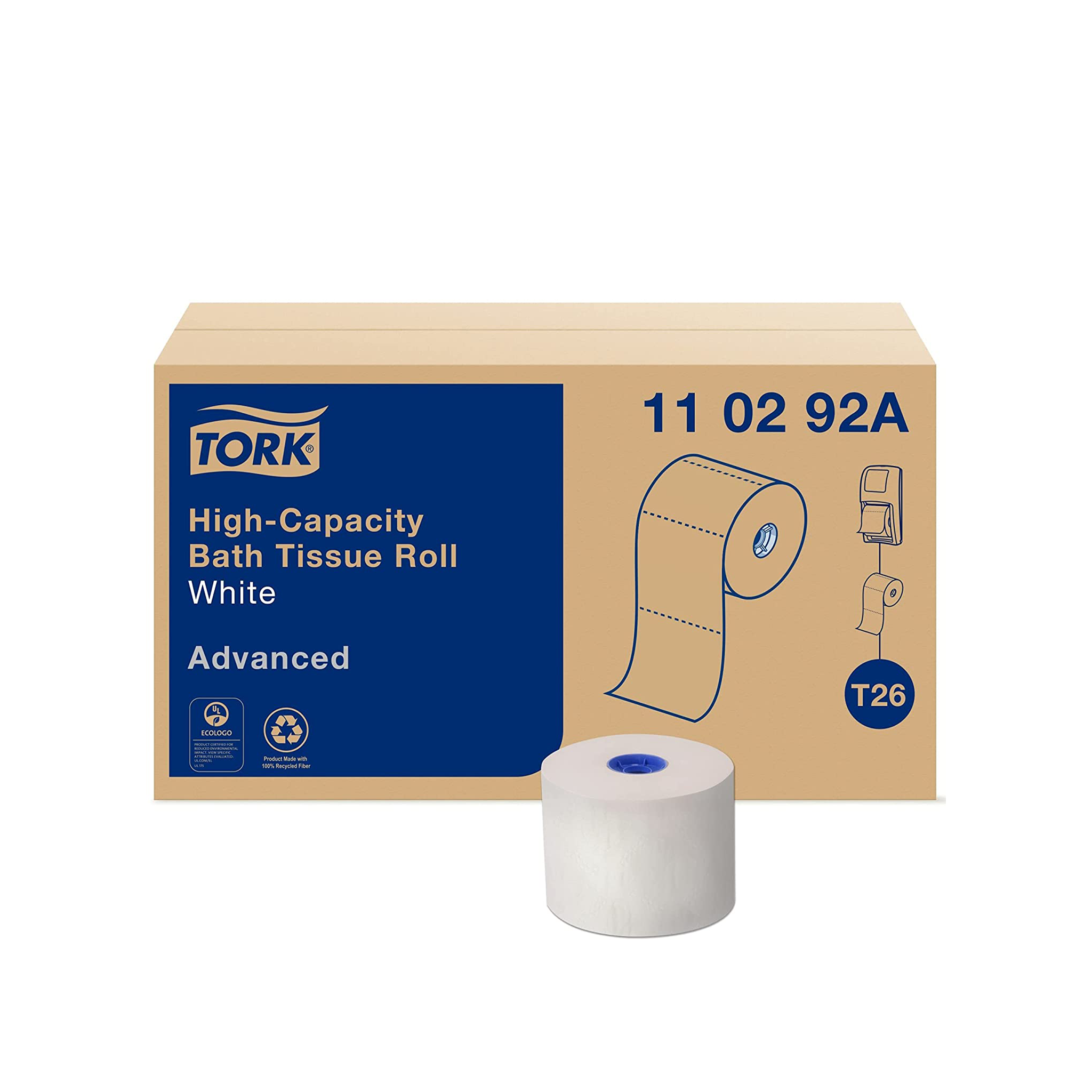 TORK 110292A Advanced High Capacity Bath Tissue Roll, White