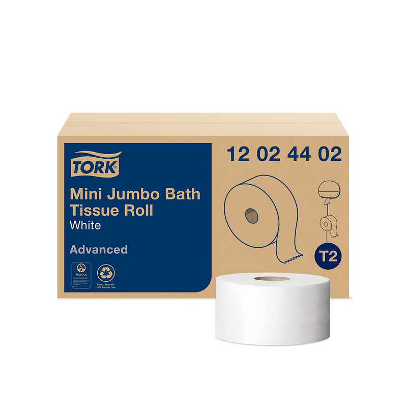 TORK 12024402 Mini Jumbo Bath Tissue Roll, White